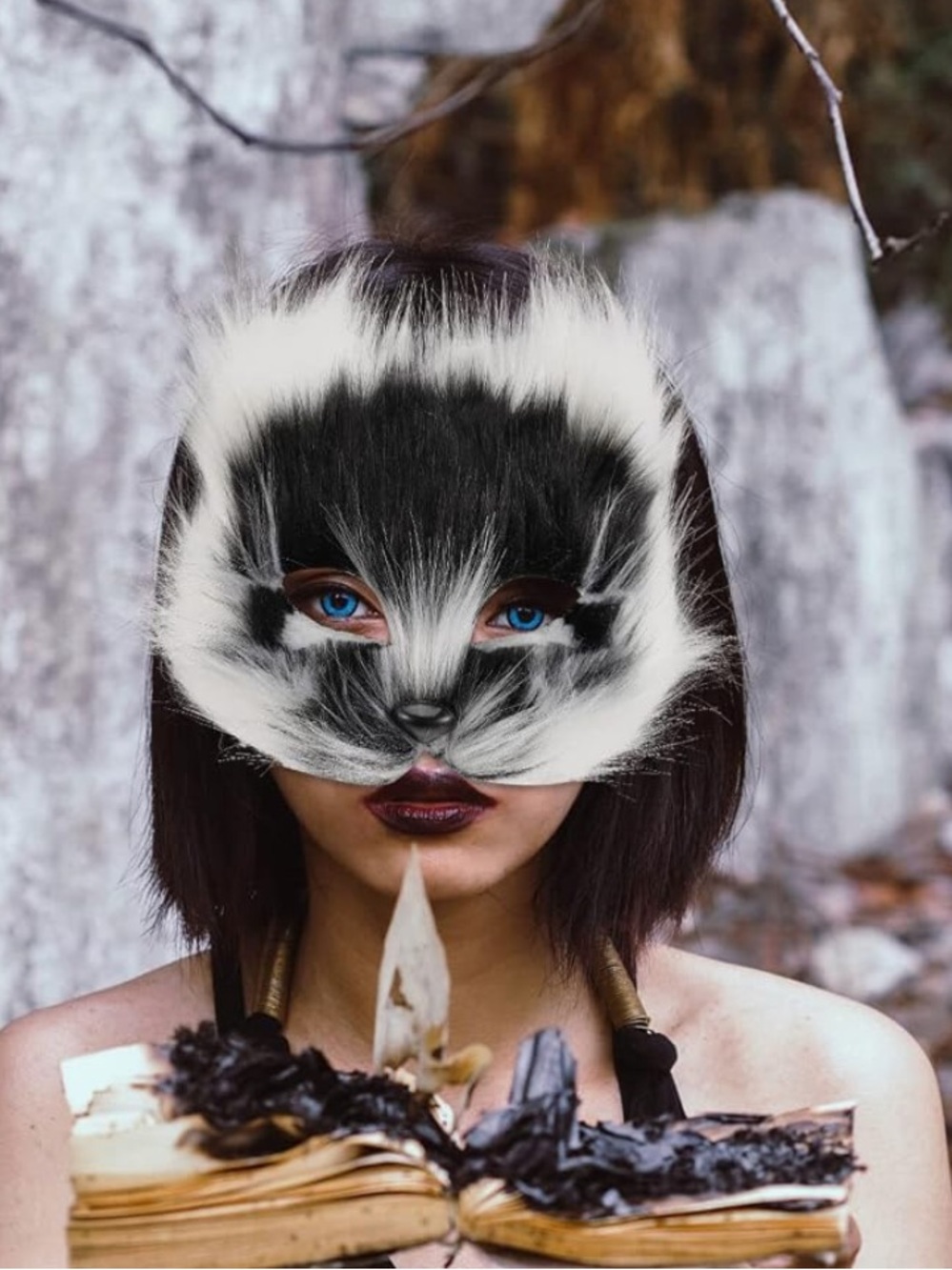 Half Face Fox Mask with Long Fur halloween costume